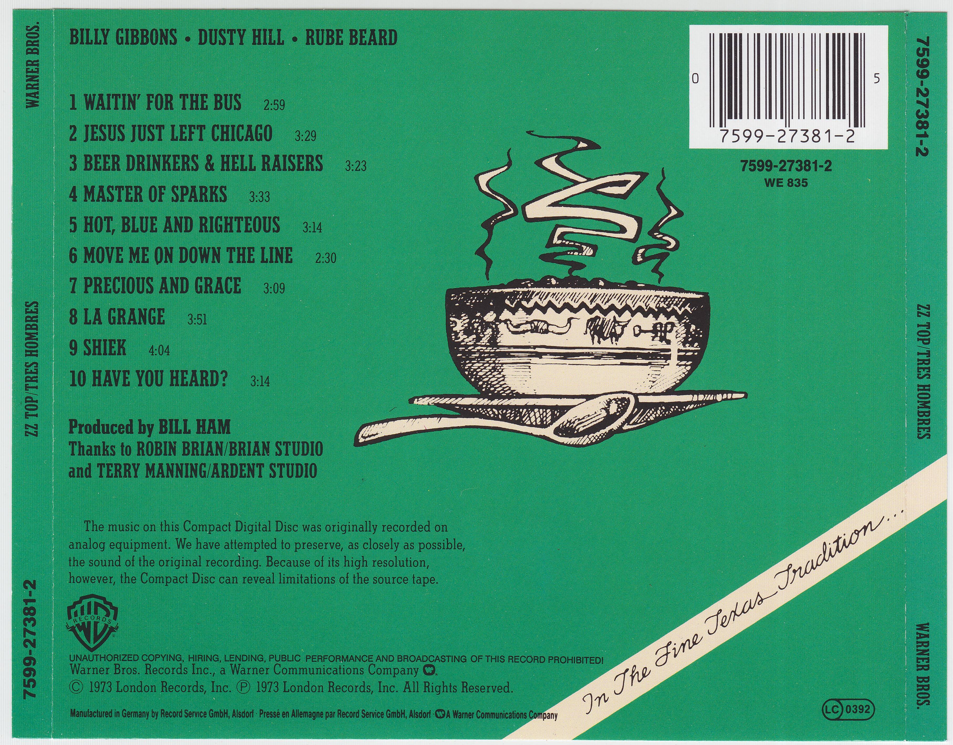 ZZ Top  Tres Hombres : Back  d